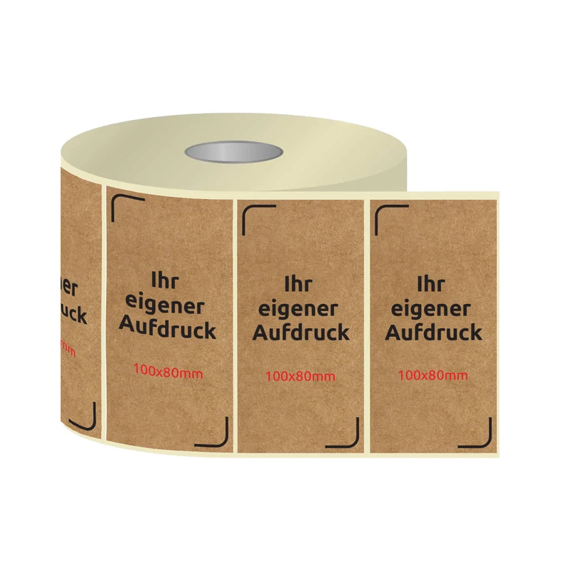 Thermotransfer-Etiketten, Aufkleber mit Aufdruck KRAFT 100 x 80 mm RECHTECK (verschiedene Ausführungen)