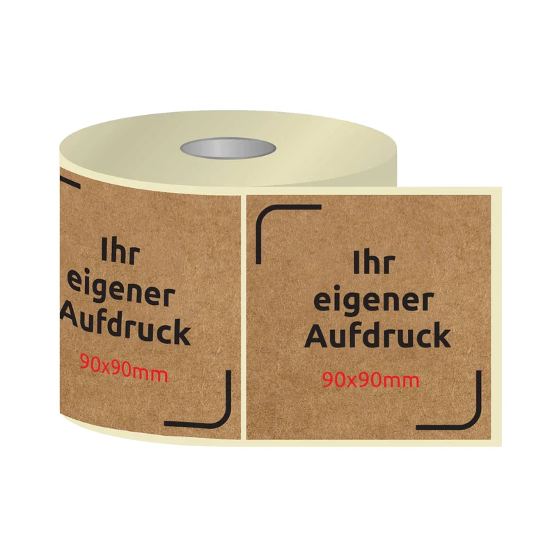 Thermotransfer-Etiketten, Aufkleber mit Aufdruck KRAFT 90 x 90 mm QUADRAT (verschiedene Ausführungen)
