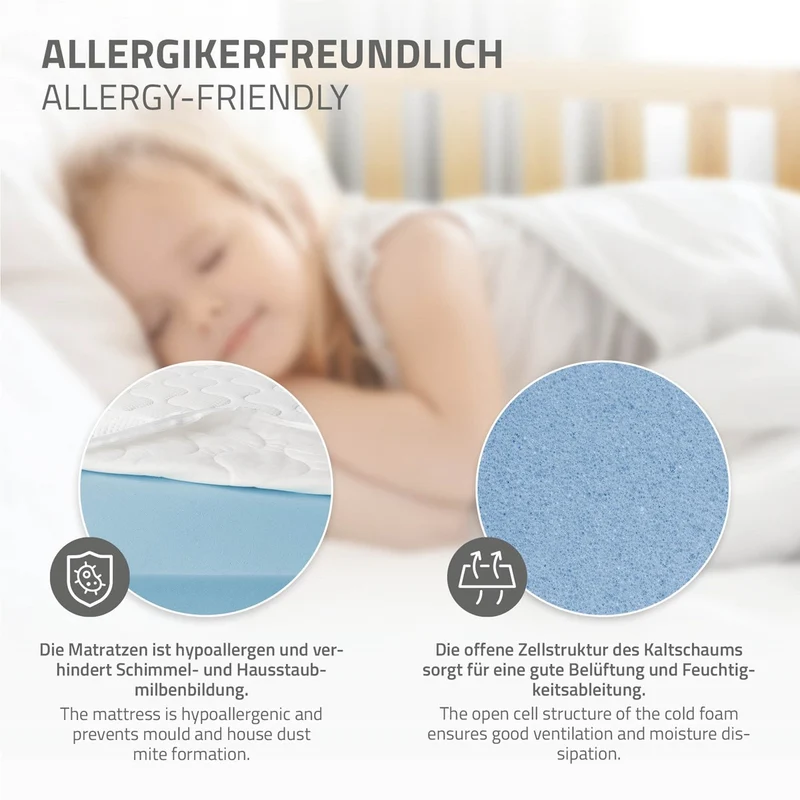 Kinderbett 90x200 cm mit Lattenrost Rausfallschutz und Matratze H-16 cm Natur Kiefernholz ML-Design