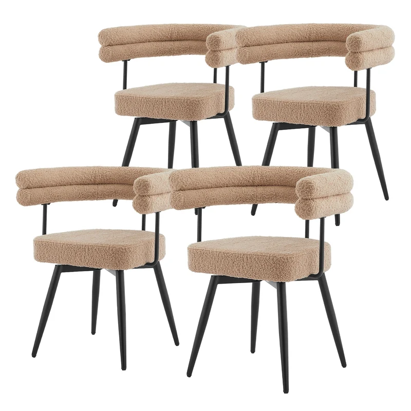 4er Set Esszimmerstühle 360° drehbar in Braun Teddy-Stoff mit Arm- und Rückenlehnen Küchenstuhl ML-Design