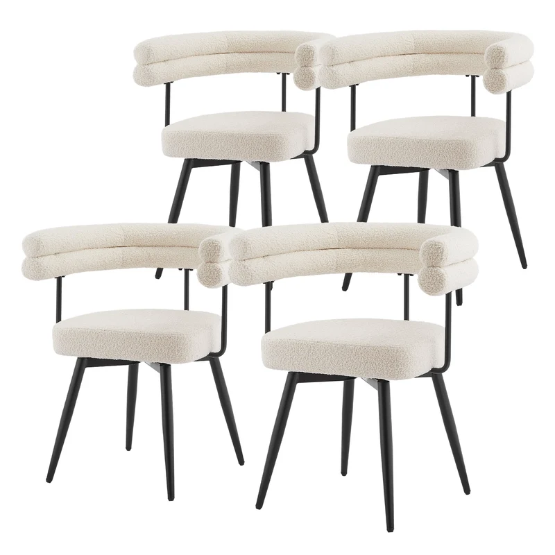 4er Set Esszimmerstühle 360° drehbar in Beige Teddy-Stoff mit Arm- und Rückenlehnen Küchenstuhl ML-Design