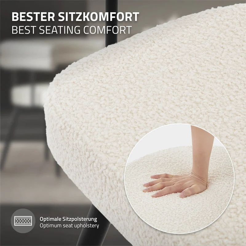 4er Set Esszimmerstühle 360° drehbar in Beige Teddy-Stoff mit Arm- und Rückenlehnen Küchenstuhl ML-Design