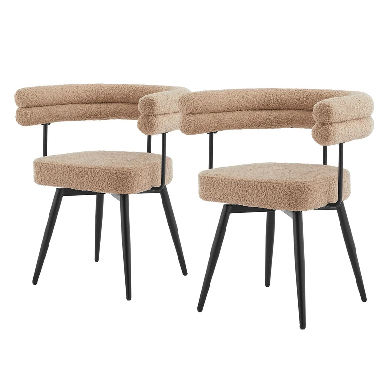 2er Set Esszimmerstühle 360° drehbar in Braun Teddy-Stoff mit Arm- und Rückenlehnen Küchenstuhl ML-Design