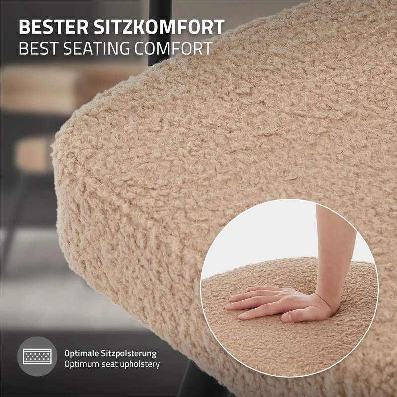 2er Set Esszimmerstühle 360° drehbar in Braun Teddy-Stoff mit Arm- und Rückenlehnen Küchenstuhl ML-Design