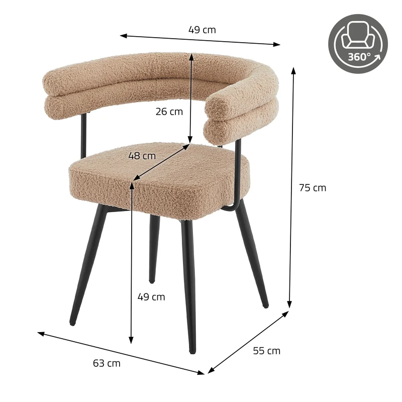2er Set Esszimmerstühle 360° drehbar in Braun Teddy-Stoff mit Arm- und Rückenlehnen Küchenstuhl ML-Design