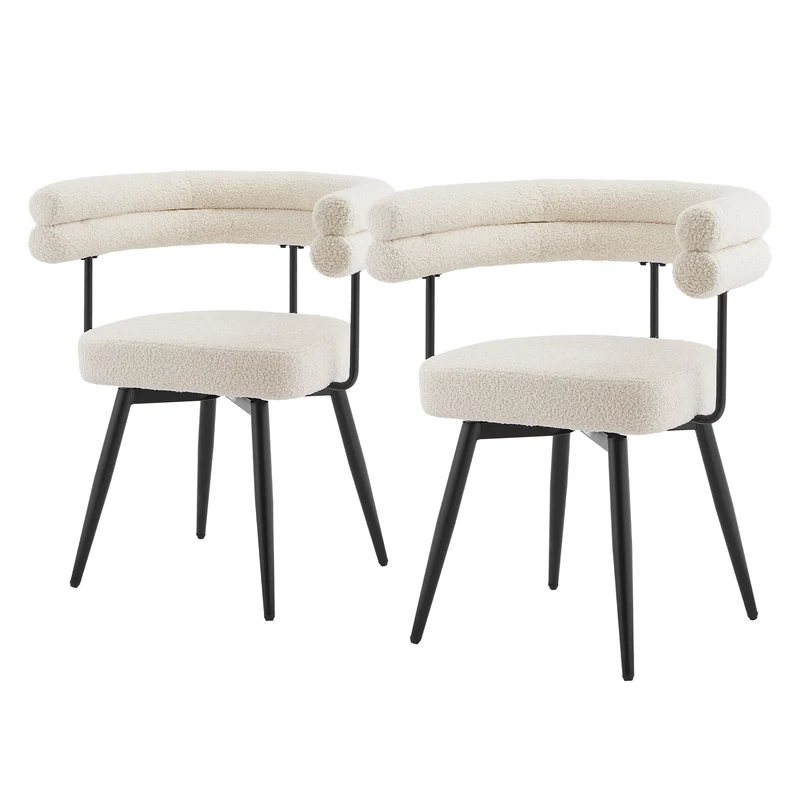 2er Set Esszimmerstühle 360° drehbar in Beige Teddy-Stoff mit Arm- und Rückenlehnen Küchenstuhl ML-Design