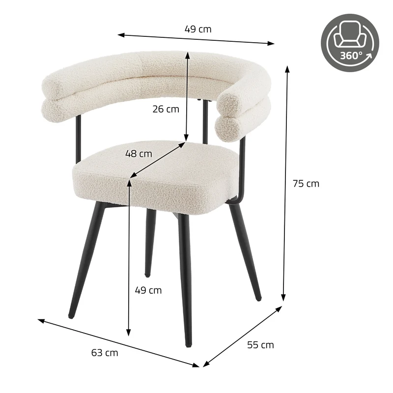 2er Set Esszimmerstühle 360° drehbar in Beige Teddy-Stoff mit Arm- und Rückenlehnen Küchenstuhl ML-Design