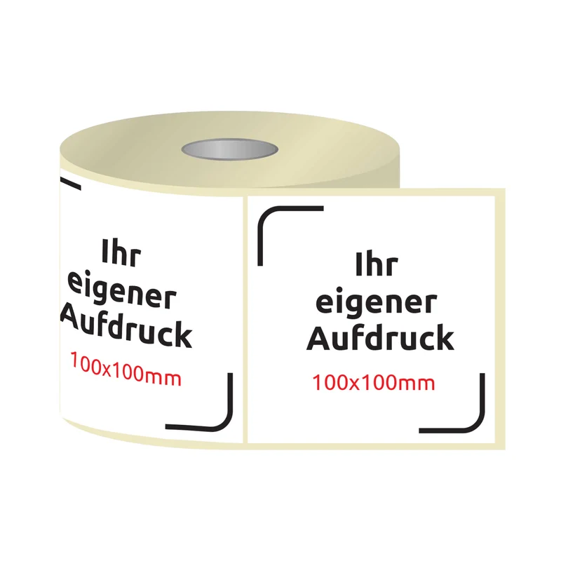 Etiketten, Aufkleber mit Aufdruck 100 x 100 mm QUADRAT (verschiedene Ausführungen)