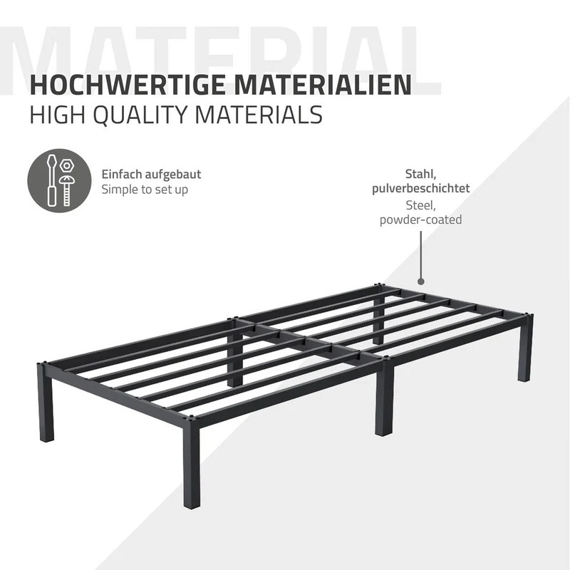 Bettgestell Einzelbett 90x200cm aus Metall in Anthrazit mit Lattenrost & Matratze H-16cm ML-Design