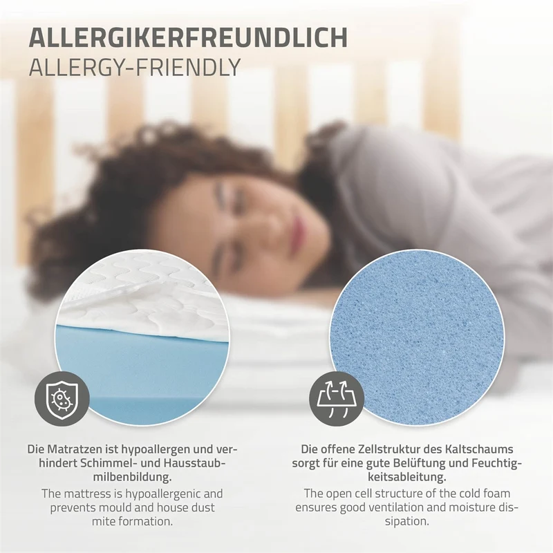 Bettgestell Einzelbett 90x200cm aus Kiefernholz in Natur mit Lattenrost & Matratze H-16cm ML-Design