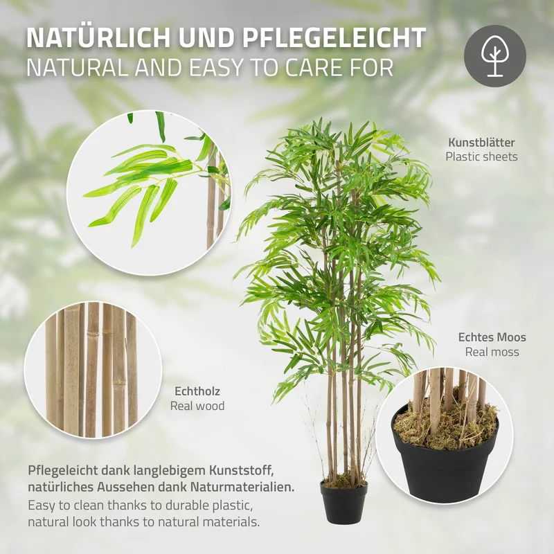 Künstlicher Bambus 150 cm Kunstpflanze mit Echtholzstamm ML-Design