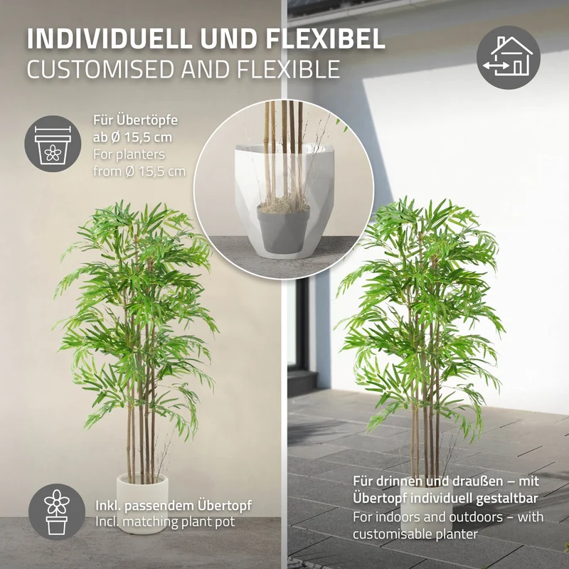 Künstlicher Bambus 150 cm Kunstpflanze mit Echtholzstamm ML-Design