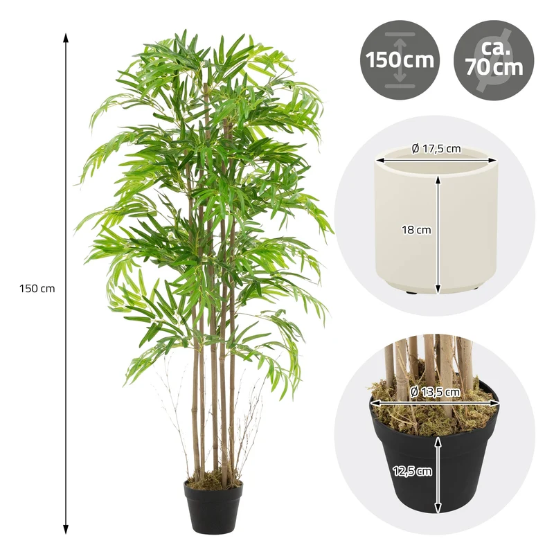 Künstlicher Bambus 150 cm Kunstpflanze mit Echtholzstamm ML-Design