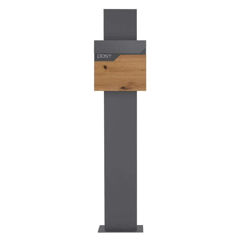 Standbriefkasten mit Zeitungsfach 37x37x11 cm Anthrazit/Holzoptik aus Edelstahl ML-Design