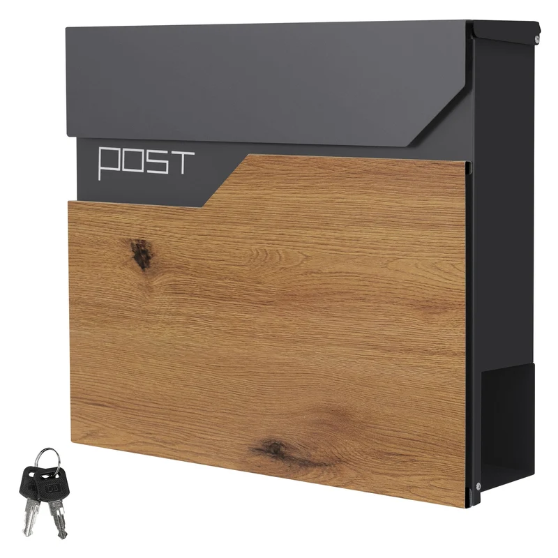 Briefkasten mit Zeitungsfach 37x37x11 cm Anthrazit/Holzoptik aus Edelstahl ML-Design