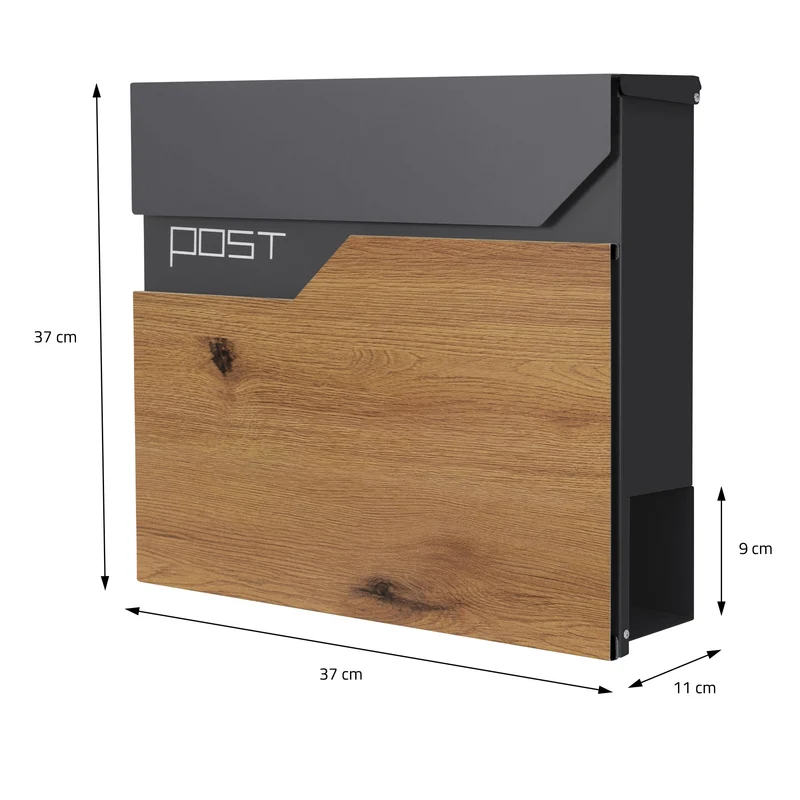 Briefkasten mit Zeitungsfach 37x37x11 cm Anthrazit/Holzoptik aus Edelstahl ML-Design
