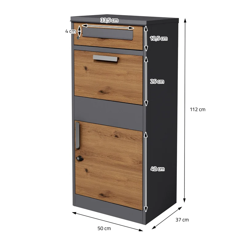 Paketbriefkasten 50x112x37 cm Anthrazit/Eiche-Optik aus verzinktem Stahl ML-Design