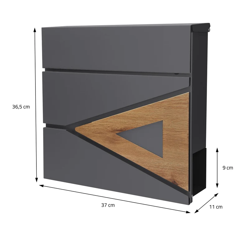 Standbriefkasten mit Zeitungsfach 37x36,5x11 cm Anthrazit/Eicheoptik aus Stahl ML-Design
