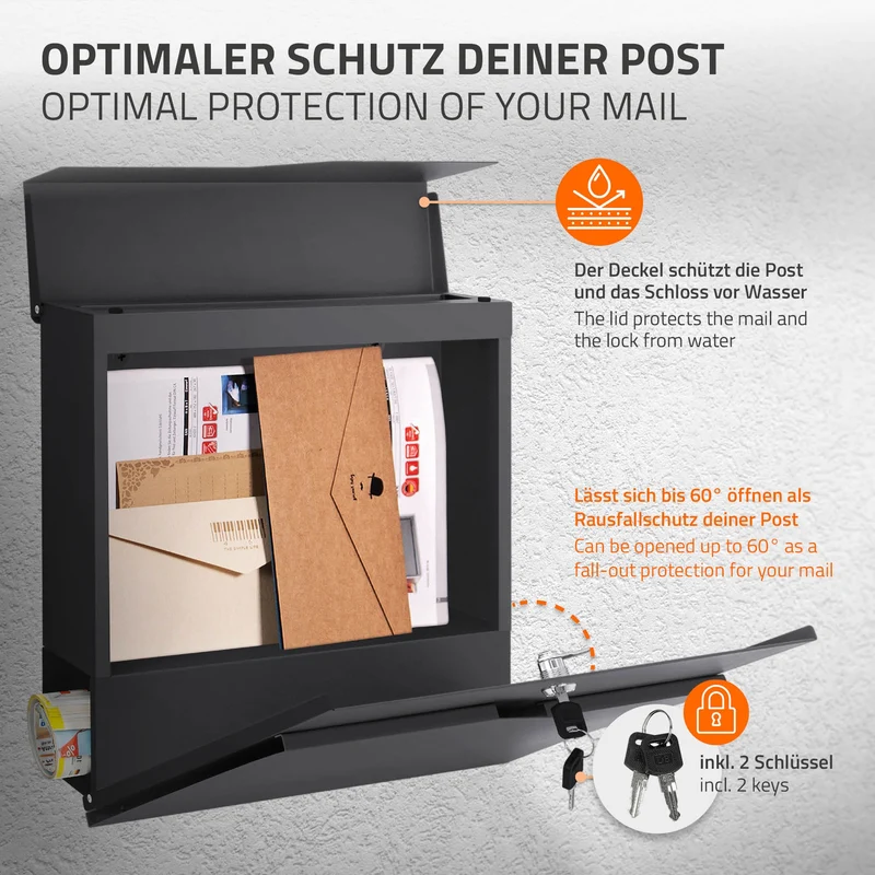 Standbriefkasten mit Zeitungsfach 37x37x11 cm Anthrazit aus Edelstahl ML-Design