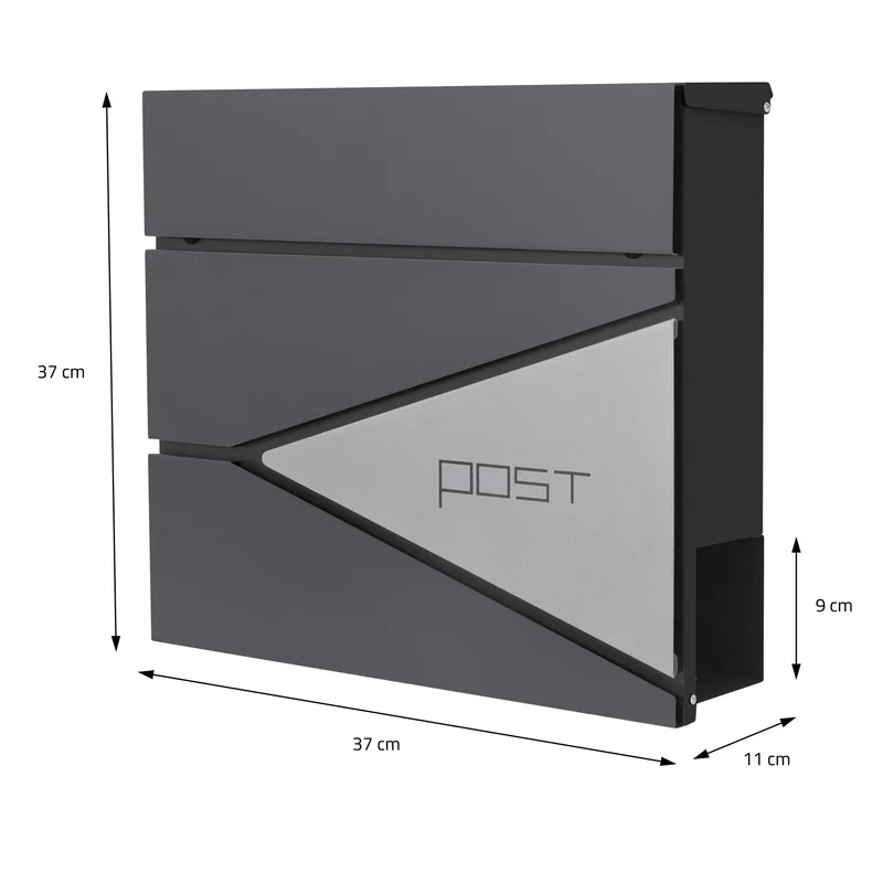 Briefkasten mit Zeitungsfach 37x37x11 cm Anthrazit/Silber aus Edelstahl ML-Design