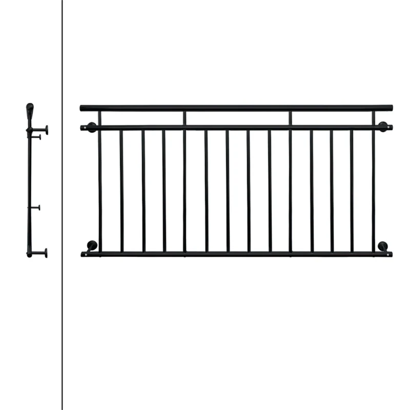 B-Ware Französischer Balkon Schwarz 184x90 cm mit 14 Füllstäben aus pulverbeschichtetem Stahl