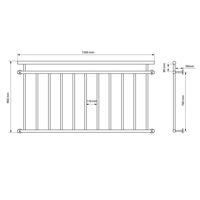 Französischer Balkon Brüstungsgeländer 156x90 cm Anthrazit mit 11 Füllstäben aus pulverbeschichtetem Stahl