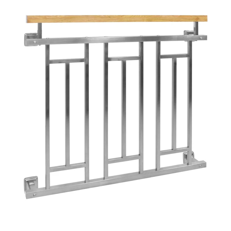 Französischer Balkon Silber 90x100 cm mit 3 Füllelementen, Holzoptik aus Edelstahl