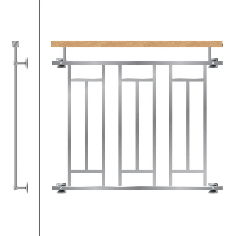Französischer Balkon Silber 90x100 cm mit 3 Füllelementen, Holzoptik aus Edelstahl