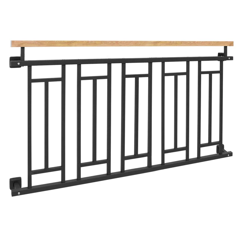 Französischer Balkon Anthrazit 90x156 cm mit 5 Füllelementen, Holzoptik aus verzinkter Stahl