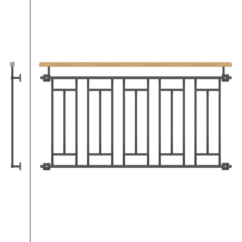 Französischer Balkon Anthrazit 90x156 cm mit 5 Füllelementen, Holzoptik aus verzinkter Stahl