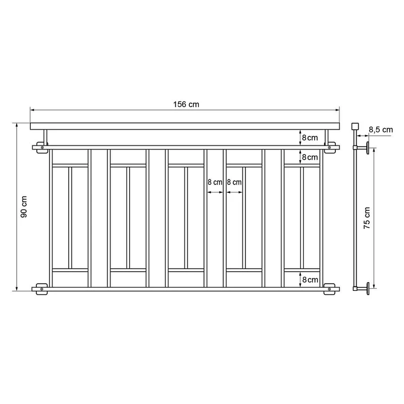 Französischer Balkon Anthrazit 90x156 cm mit 5 Füllelementen, Holzoptik aus verzinkter Stahl