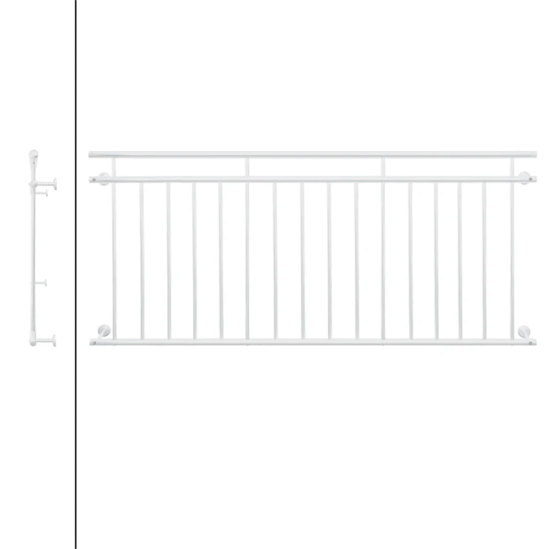 Französischer Balkon Weiß 90x225 cm mit 16 Füllstäben aus pulverbeschichtetem Stahl