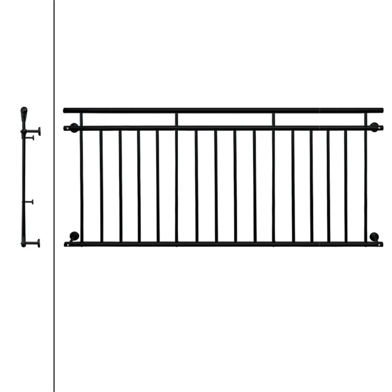 Französischer Balkon Schwarz 225x90 cm mit 16 Füllstäben aus pulverbeschichtem Stahl
