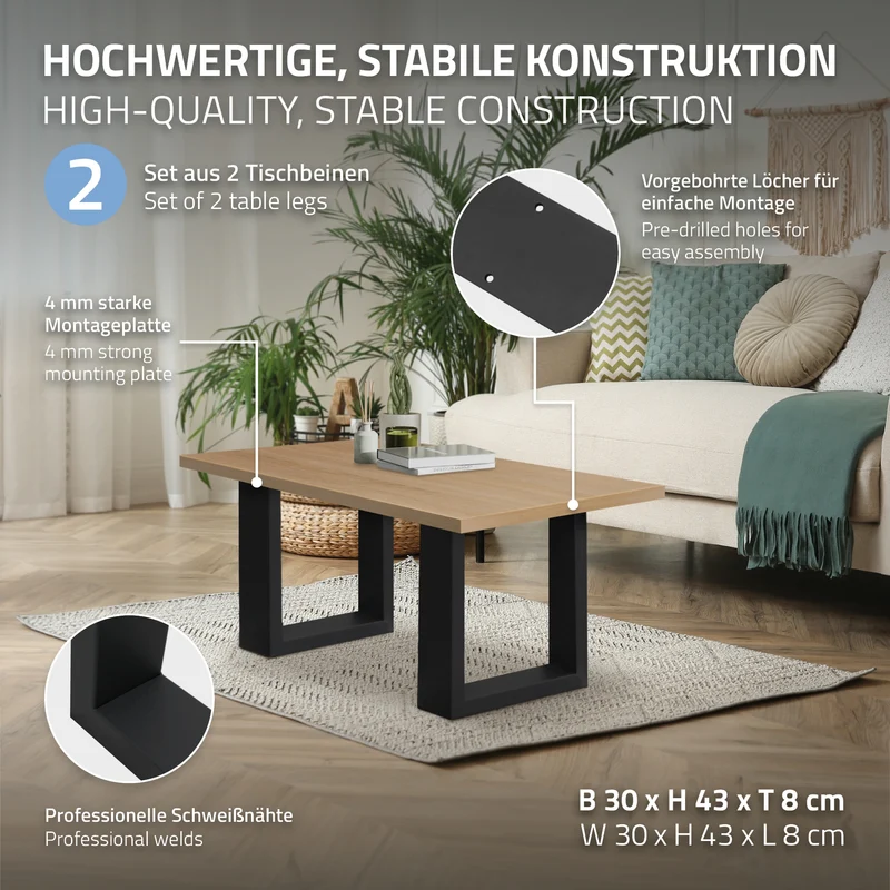 B-Ware Tischbeine 2er Set 30x43 cm Schwarz aus Stahl