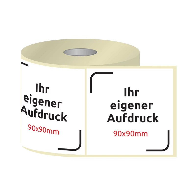 Etiketten, Aufkleber mit Aufdruck 90 x 90 mm QUADRAT (verschiedene Ausführungen)