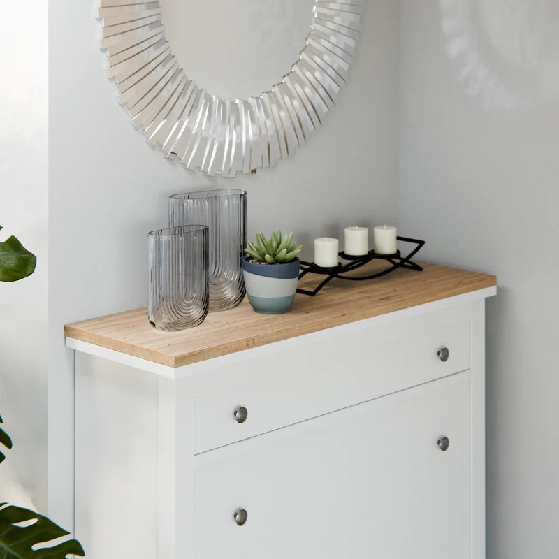 Holzplatte für IKEA Hemnes Schuhschrank 89,0 x 30,3cm, für Variante mit 2 Fächern und 1 Schublade, Eiche – Deckplatte für Schuhregal