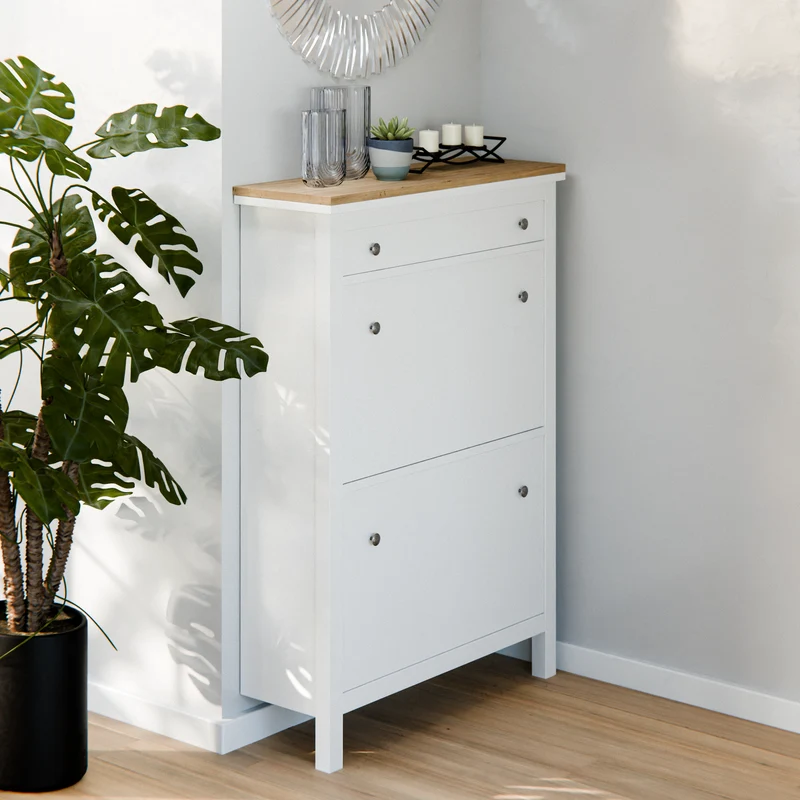 Holzplatte für IKEA Hemnes Schuhschrank 89,0 x 30,3cm, für Variante mit 2 Fächern und 1 Schublade, Eiche – Deckplatte für Schuhregal