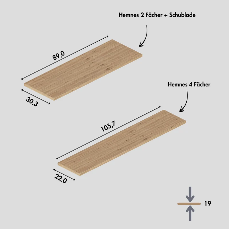 Holzplatte für IKEA Hemnes Schuhschrank Variante mit 2 oder 4 Fächern, Eiche - Deckplatte für Schuhregal