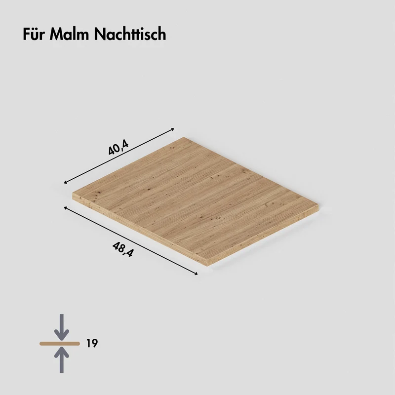 Holzplatte für IKEA Malm Nachttisch, Eiche – Deckplatte für Malm Kommode, 40,4 x 48,4 x 1,9 cm