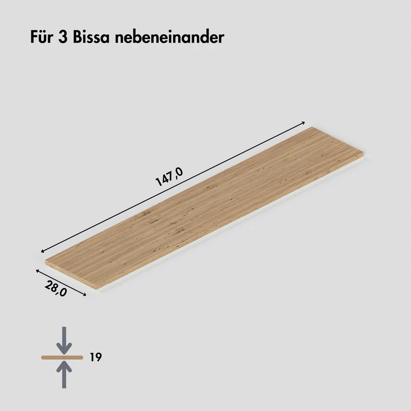 Holzplatte für 3 IKEA Bissa Schuhschränke nebeneinander, 147,0 x 28,0 cm – Eiche, Abdeckplatte für Schuhregal