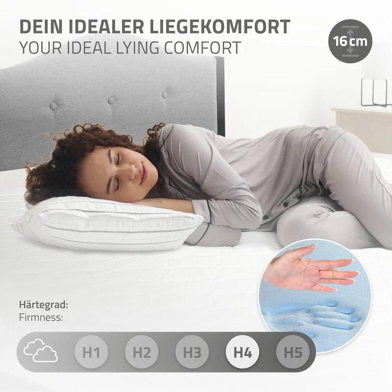 Polsterbett 90x200 cm mit Matratze H:16cm, Grau, Einzelbett mit stabilem Bettgestell, Bett mit gepolstertes Kopfteil & Lattenrost, Jugendbett ML-Design