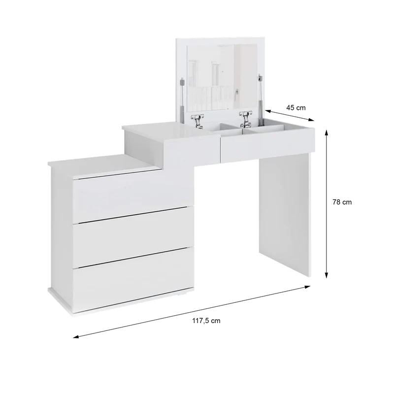Schminktisch Frisiertisch 117,5x78x45 cm in Weiß mit Klappspiegel & 4 Schubladen ML-Design