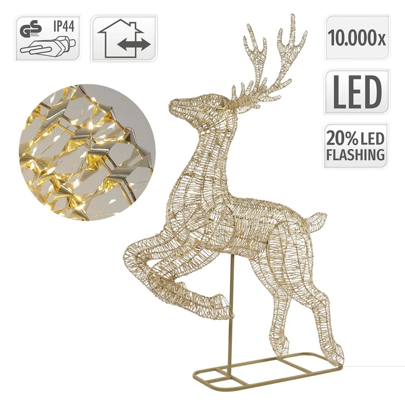 ECD Germany | LED Rentier Outdoor XXL Metall Gold Weihnachtsdeko Weihnachtsbeleuchtung Beleuchtete Weihnachtsfigur groß Warmweiß