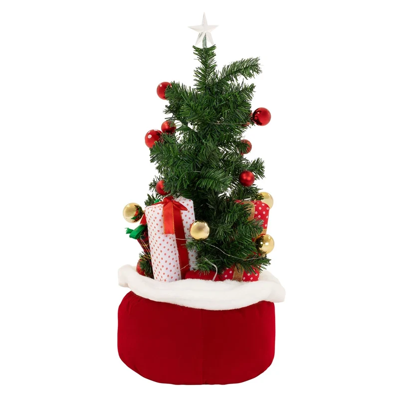 ECD GERMANY | Künstlicher Mini-Weihnachtsbaum mit Beleuchtung Ø34x60 cm Weihnachtsdeko Innen LED-Tannenbaum mit Teddybär und Lichterkette Christbaum