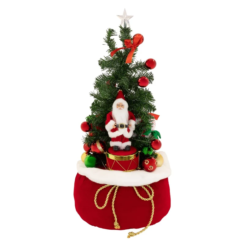 ECD GERMANY | Künstlicher Mini-Weihnachtsbaum mit Beleuchtung Ø34x60 cm Weihnachtsdeko Innen LED-Tannenbaum mit Weihnachtsmann Lichterkette Christbaum