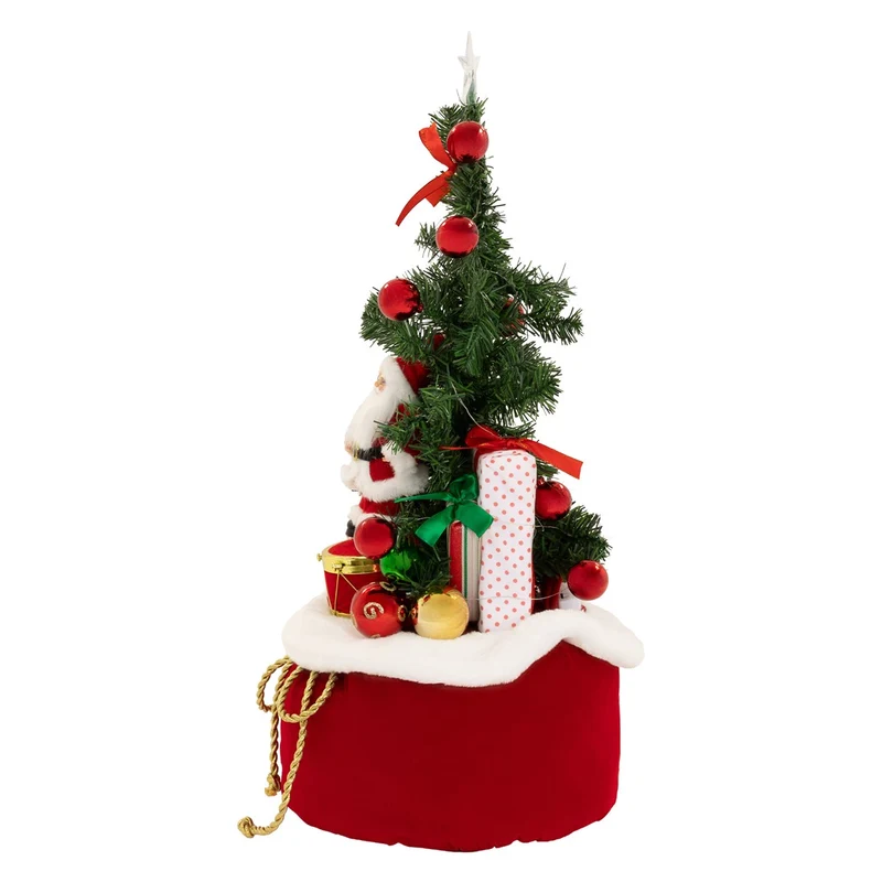ECD GERMANY | Künstlicher Mini-Weihnachtsbaum mit Beleuchtung Ø34x60 cm Weihnachtsdeko Innen LED-Tannenbaum mit Weihnachtsmann Lichterkette Christbaum