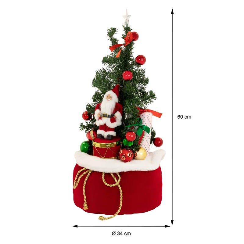 ECD GERMANY | Künstlicher Mini-Weihnachtsbaum mit Beleuchtung Ø34x60 cm Weihnachtsdeko Innen LED-Tannenbaum mit Weihnachtsmann Lichterkette Christbaum