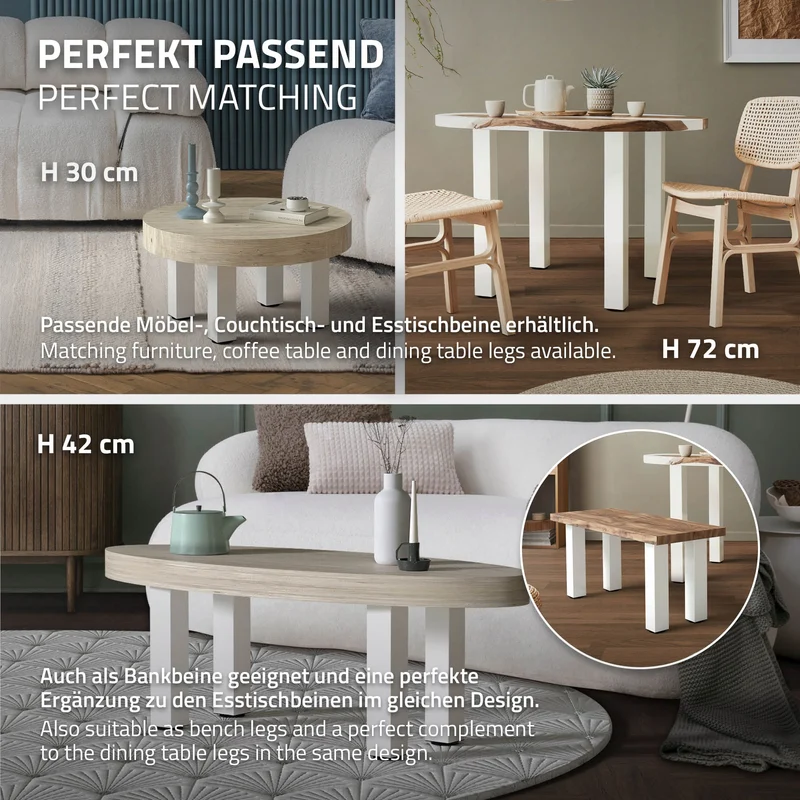4er Set Tischbeine I-Design 90cm Weiß glänzend höhenverstellbare Tischgestell aus pulverbeschichteter Stahl, Profil 8x8cm, ML-Design