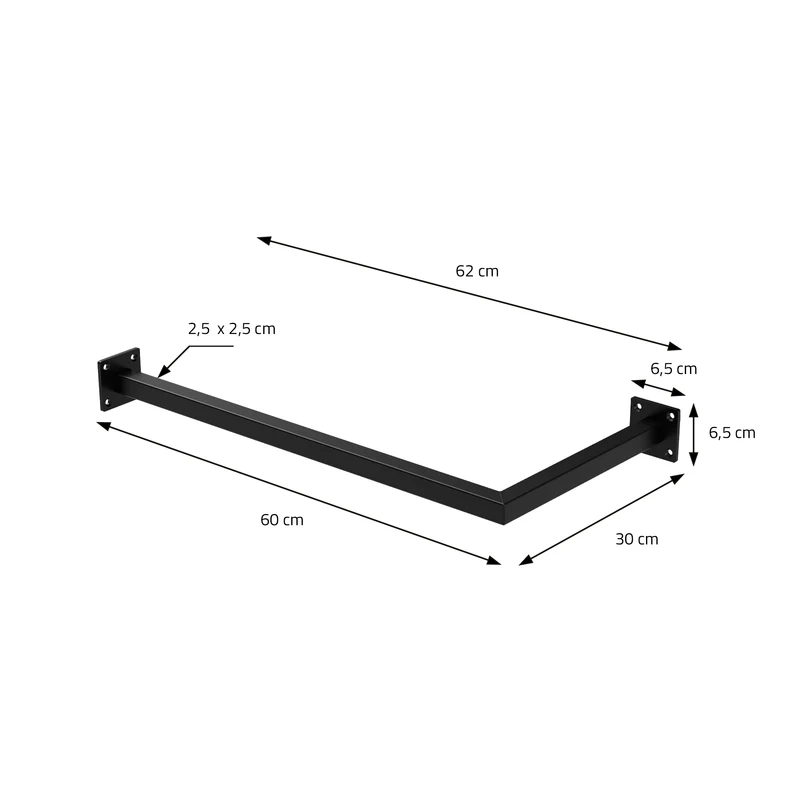 Kleiderstange Garderobe Wandmontage 30 x 60 cm Schwarz aus Stahl ML-Design