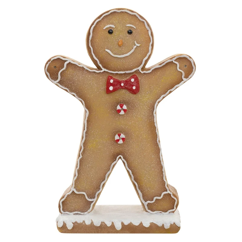 ECD GERMANY | Lebkuchenmann-Figur mit LED-Beleuchtung 75 cm, Braun, Weihnachtsdeko Innen, Lebkuchenfigur mit Fliege, Weihnachtsfigur Batteriebetrieben
